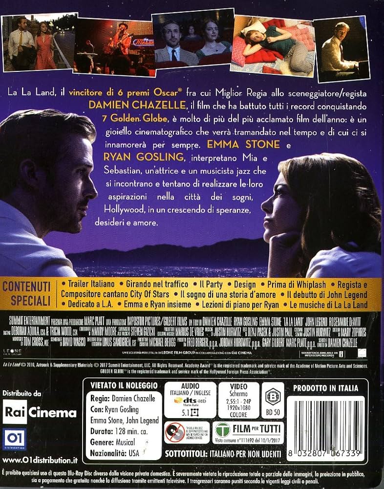 Retro copertina Blu-ray di La La Land con sinossi e dettagli tecnici