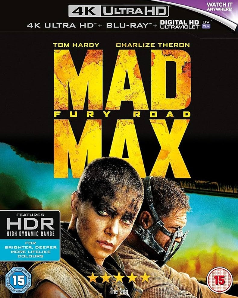 Copertina Blu-ray di Mad Max: Fury Road con Tom Hardy e Charlize Theron