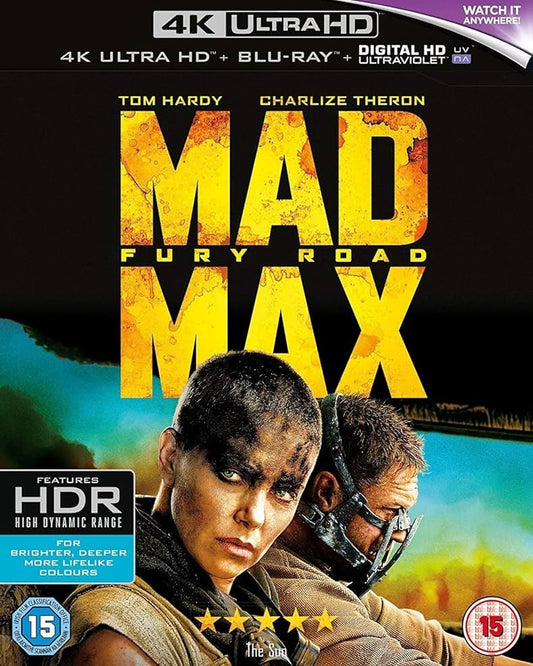Copertina Blu-ray di Mad Max: Fury Road con Tom Hardy e Charlize Theron