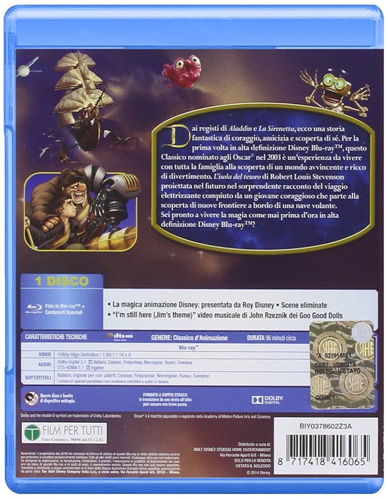 Retro copertina Blu-ray de Il Pianeta del Tesoro con sinossi e dettagli tecnici